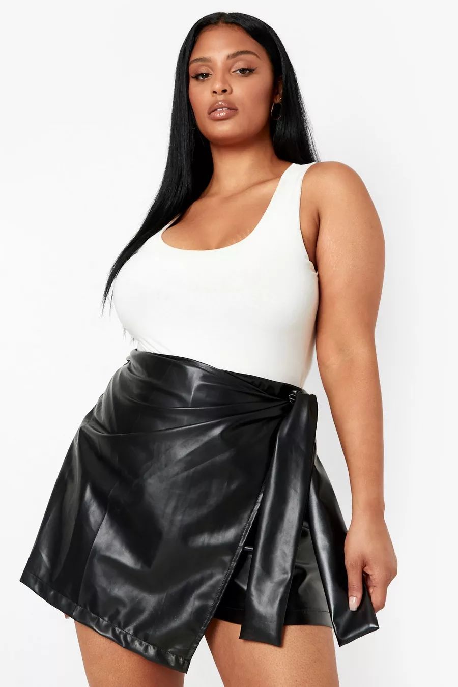 Plus Pu Wrap Skort | Boohoo.com (US & CA)