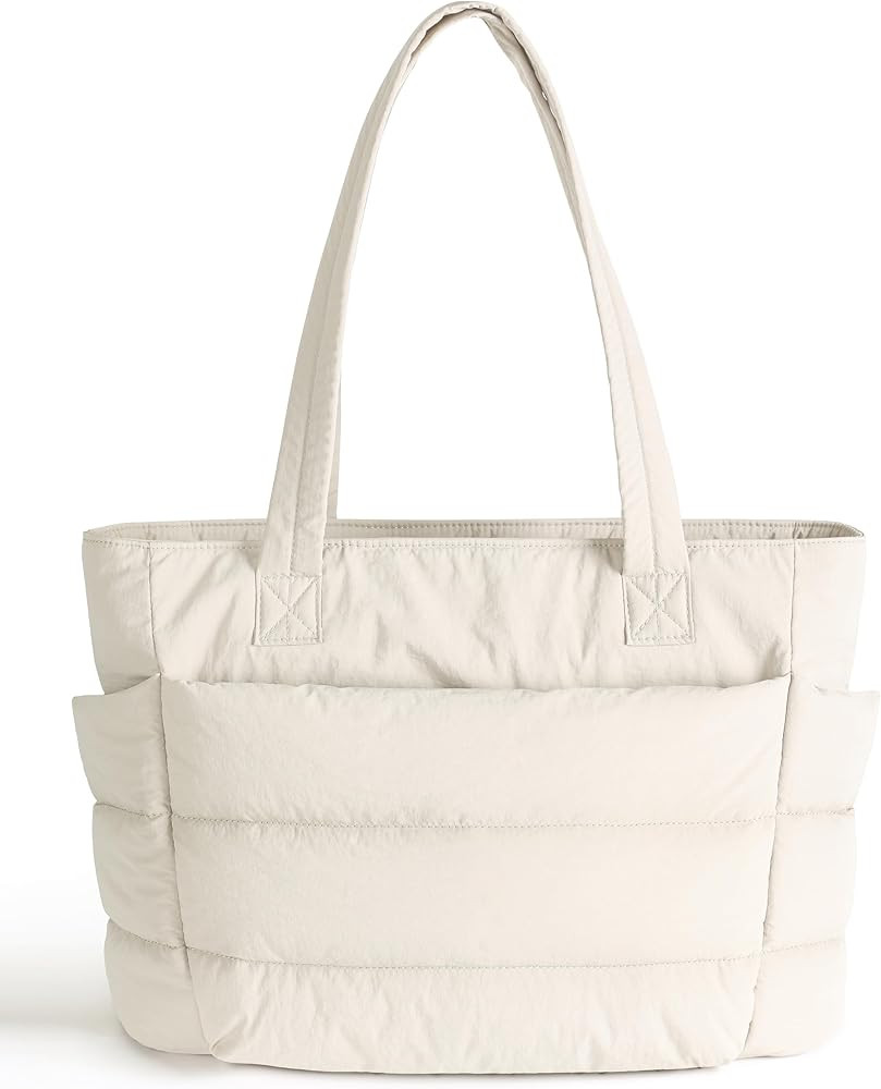 Puffer Tote Bag for Women, Cute Quilted Carryall with Zippered Compartments Shoulder Bag Handbag ... | Amazon (US)