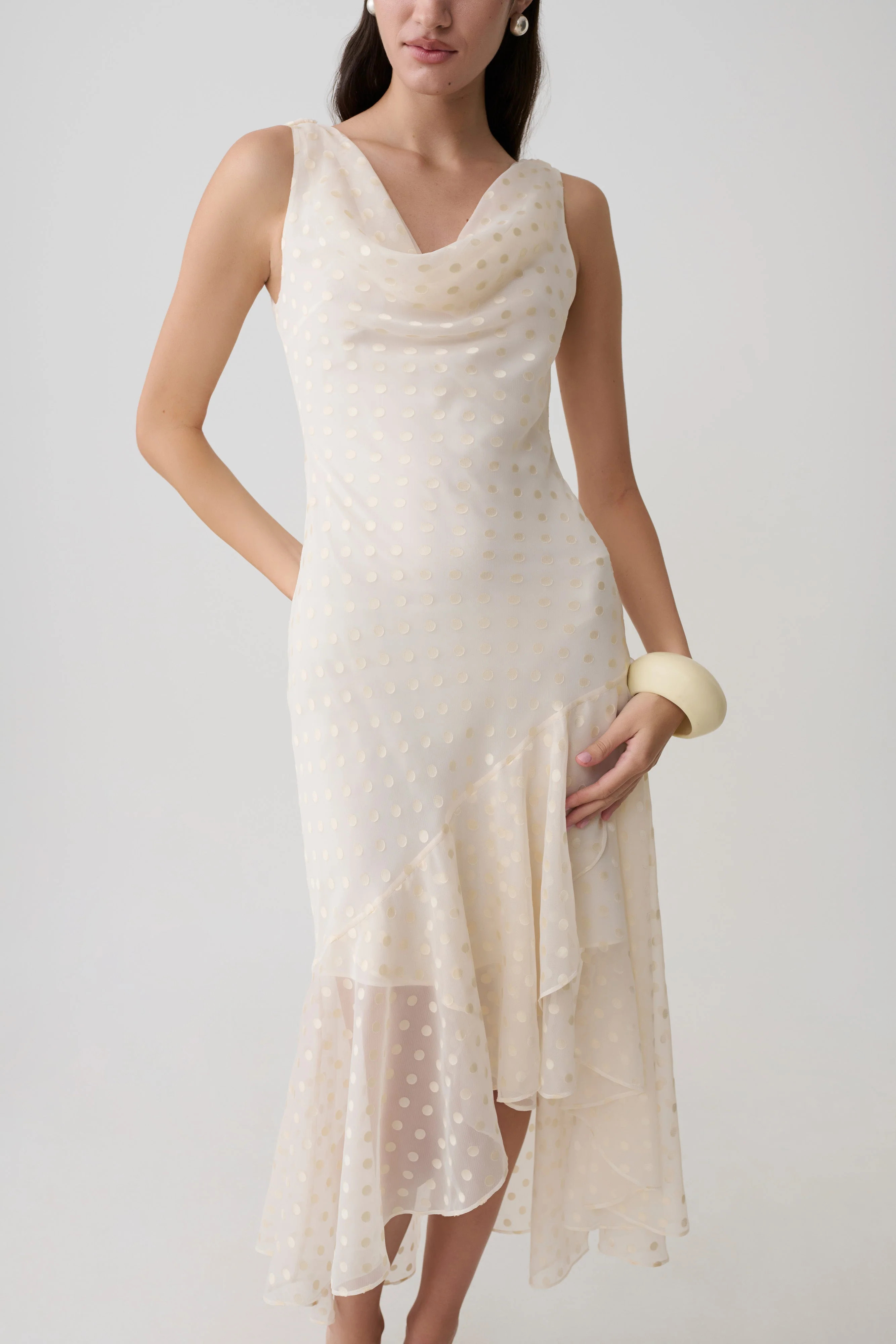 Lilah Devore Midi Dress - Ivory | MESHKI US