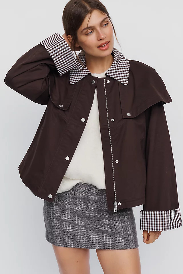 Gingham Trim Cape Jacket | Anthropologie (US)