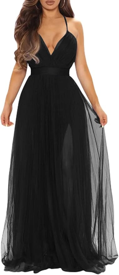 XXTAXN Women's Sexy Deep V Neck Split Cocktail Party Formal Bridesmaid Maxi Dress | Amazon (US)