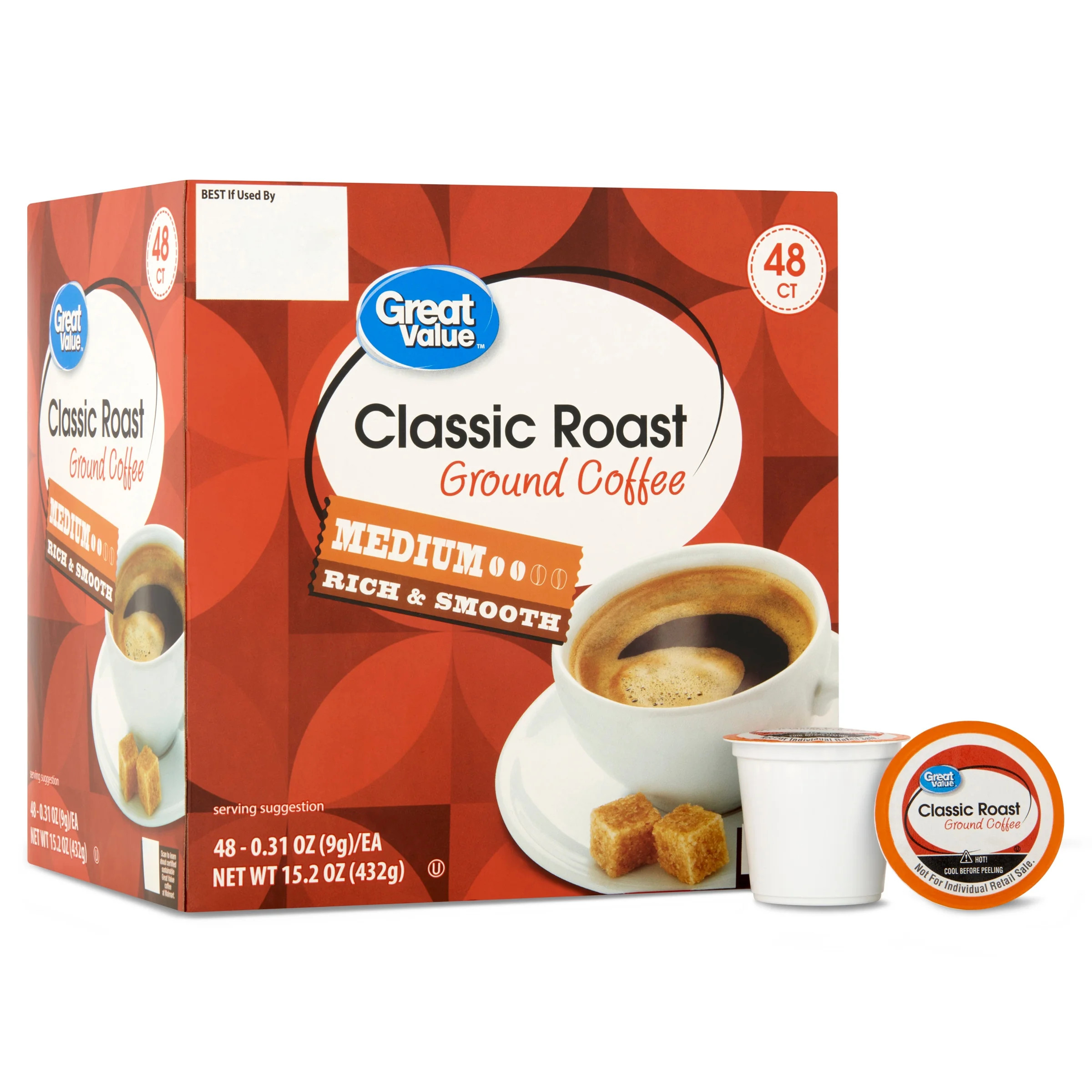 Great Value Classic Roast Ground Coffee Pods, 0.31 oz, 48 Count | Walmart (US)