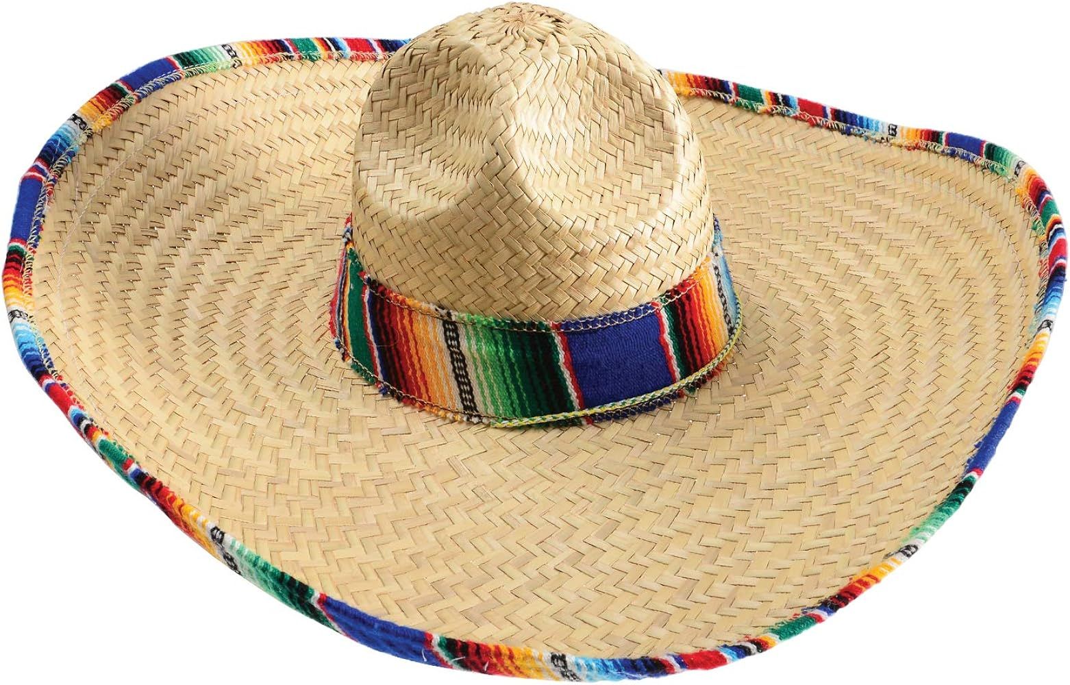 GiftExpress Mexican Sombrero Hat Adults with Serape Trim, 21" Wide Authentic Sombrero for Cinco de M | Amazon (US)