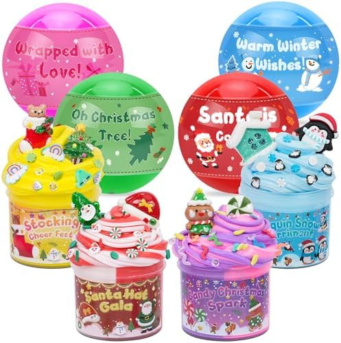 4 Pack Christmas Slime Balls with Charms, Christmas Stocking Stuffers for Kids, DIY Slimes Sensor... | Amazon (US)