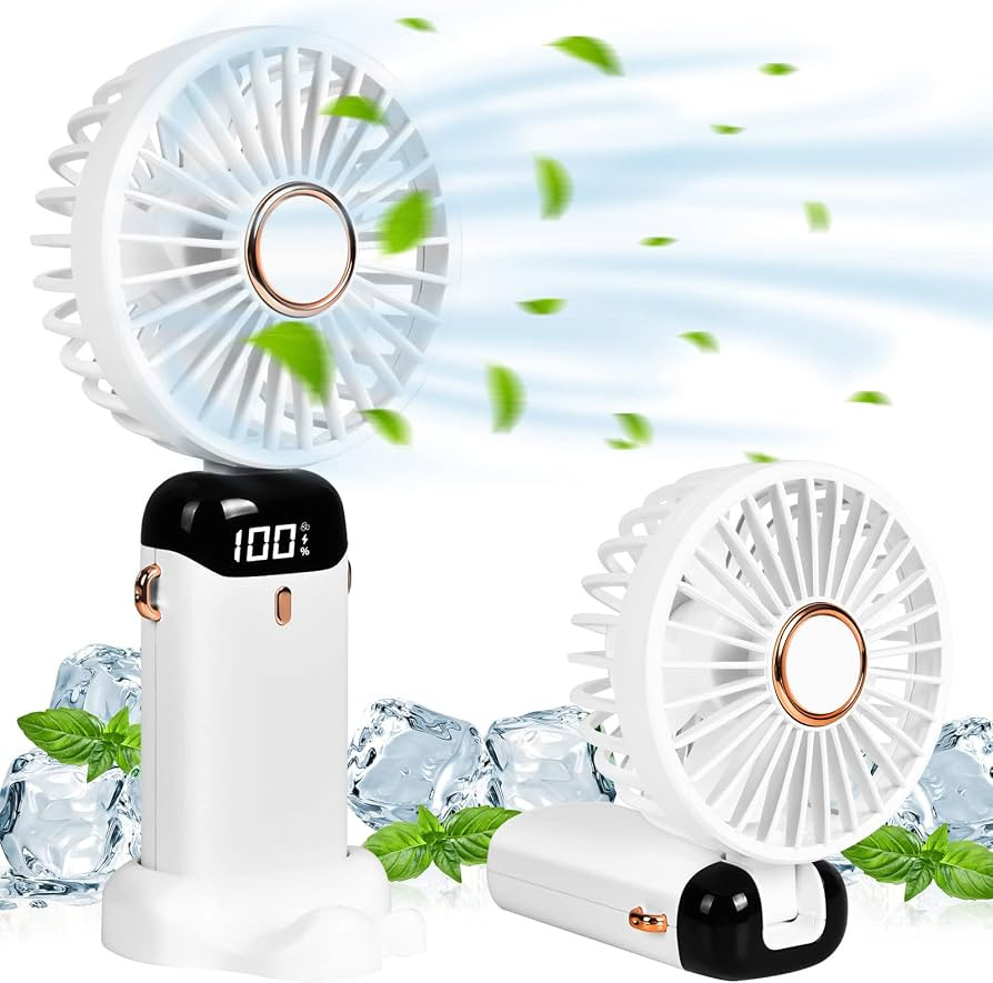 Portable Handheld USB Rechargeable Fan, 4800mAh, 90\u00b0 Foldable Mini Desk With LED Digital Dis... | Amazon (UK)