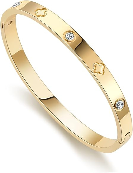 Gold Bracelets for Women Friendship Love Bangle Bracelets Cubic Zirconia Stainless Steel Bracelet... | Amazon (US)