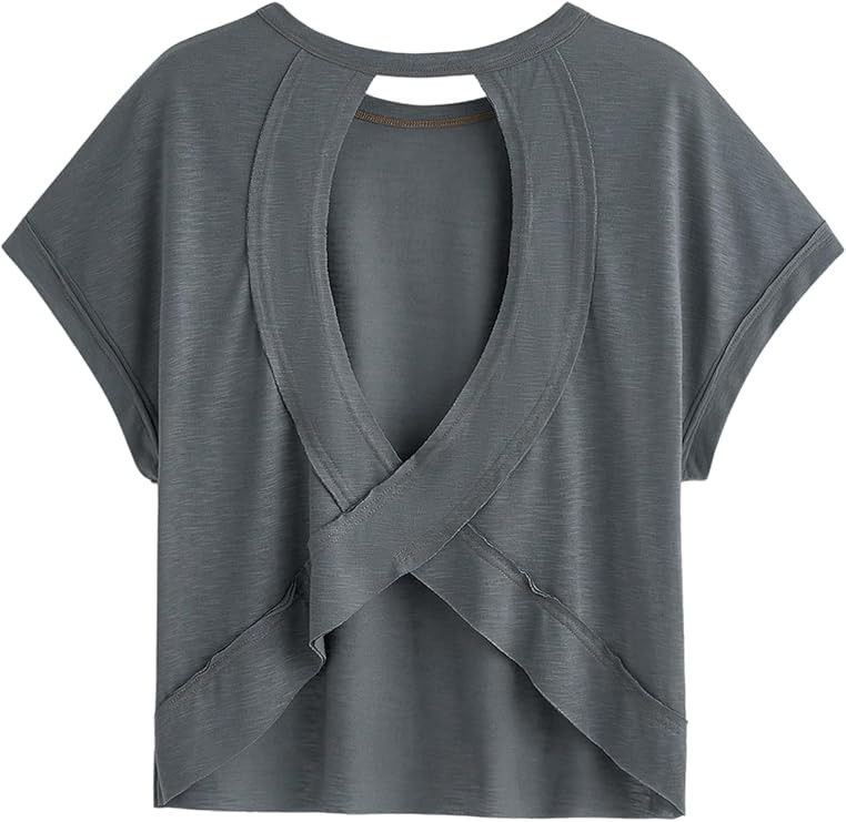 SOLY HUX Women Open Back Tops Workout Backless Tee Casual Athletic Shirts Short Sleeve Oversized ... | Amazon (US)