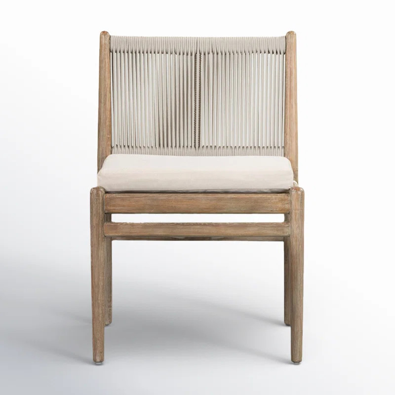 Baltzer Wood Outdoor Dining Side Chair with Cushion | Wayfair North America
