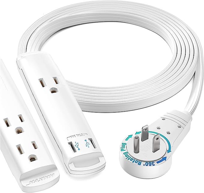 360° Rotating Flat Plug USB Charging Extension Cord, 6 FT Multi 3 Outlets 2 USB Charging Ports E... | Amazon (US)