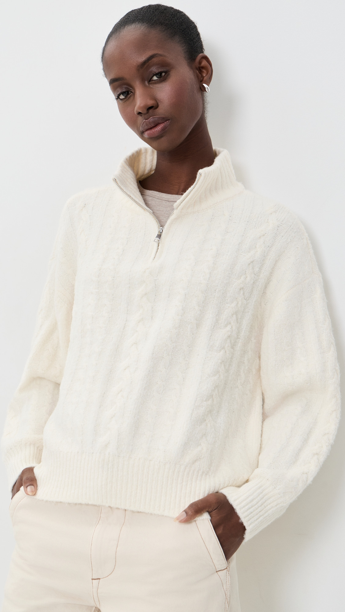 WAYF West Quarter Zip Sweater Ivory M | Shopbop