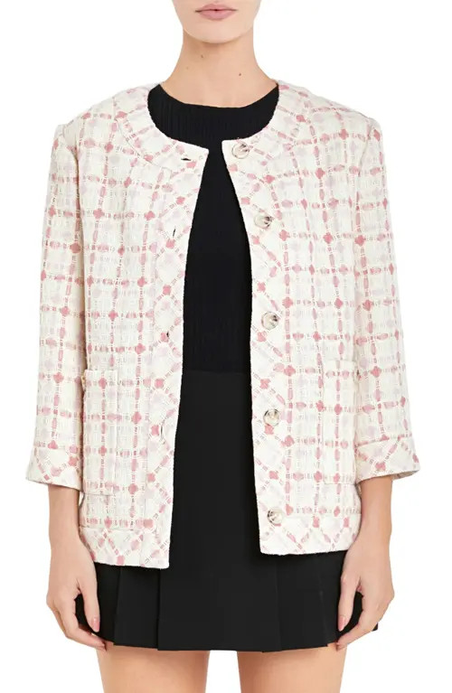 English Factory Boxy Tweed Jacket in Ivory/Pink Multi at Nordstrom, Size Medium | Nordstrom