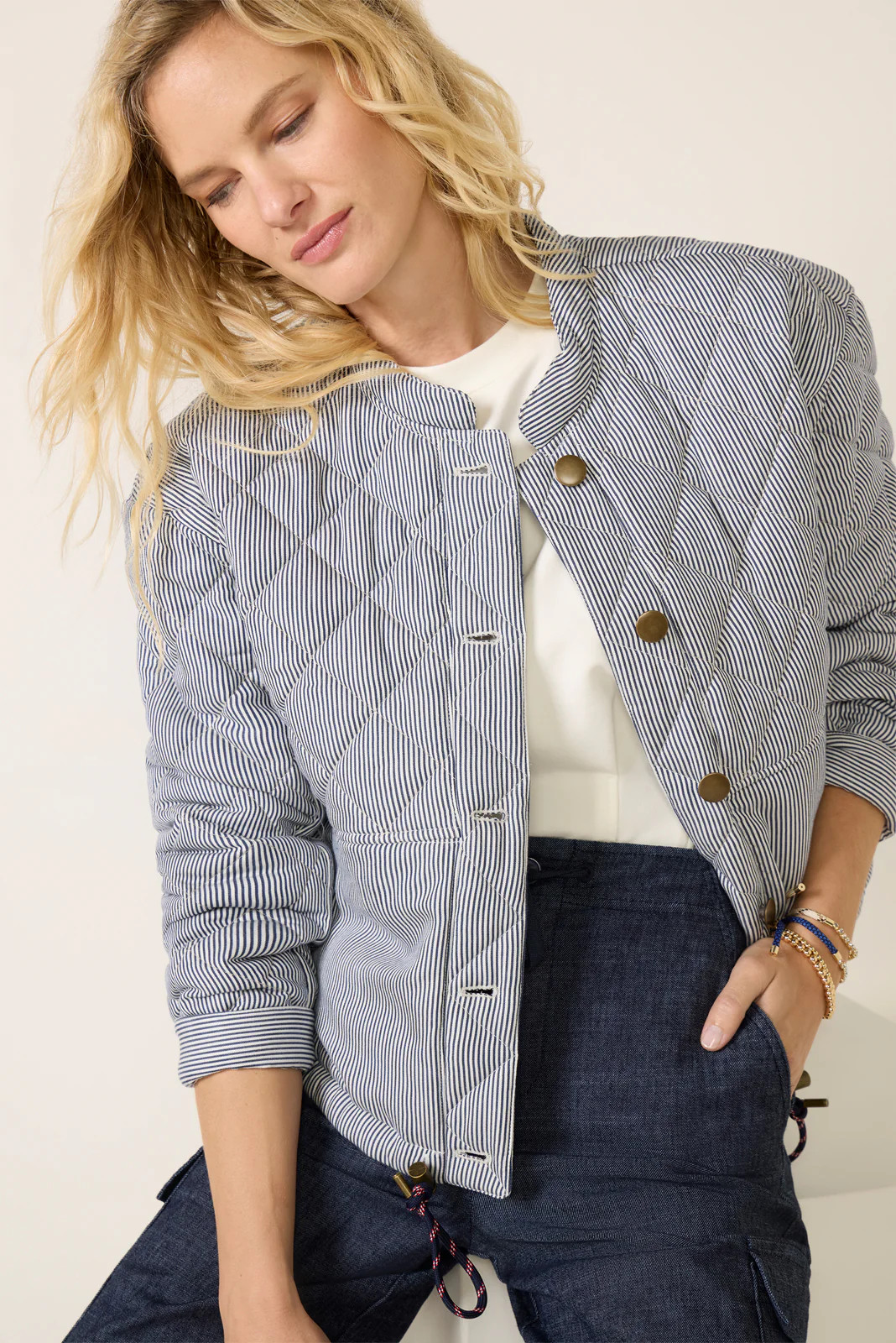 Anya Railroad Stripe Quilted Jacket | Evereve
