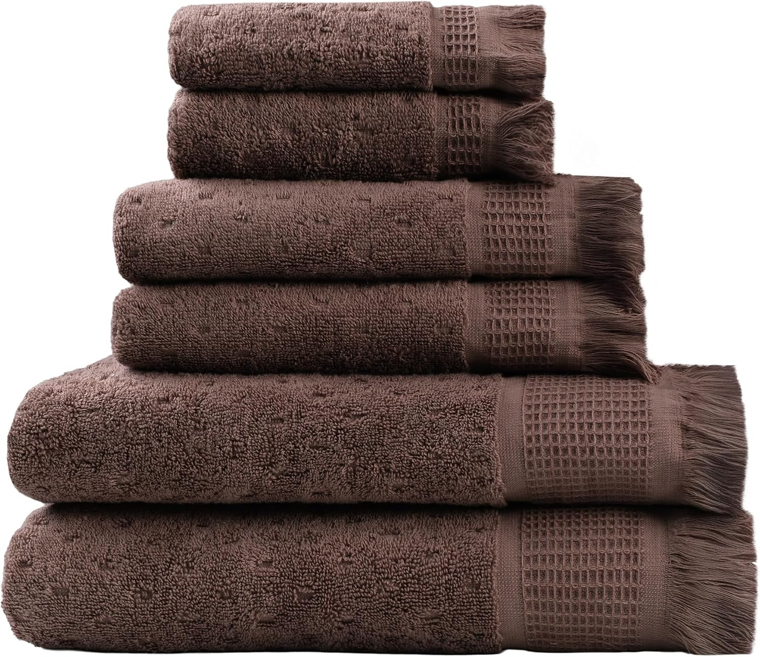 SOFE H&L | NADIAS Luxury Turkish Cotton Towel Set of 6 (2 Bath Towels 2 Hand Towels 2 Wash Cloths) Coffee | Light, Premium, Soft, Durable, Absorbent - Hotel Quality Towel Set for Bathroom | Amazon (US)