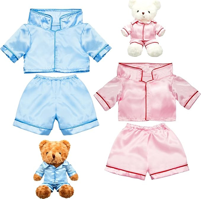 Civaner 2 Pack Blue and Pink Bear Clothes Outfit, Fit Most 12-16 Inch Bears Stuffed Animal Pajama... | Amazon (US)