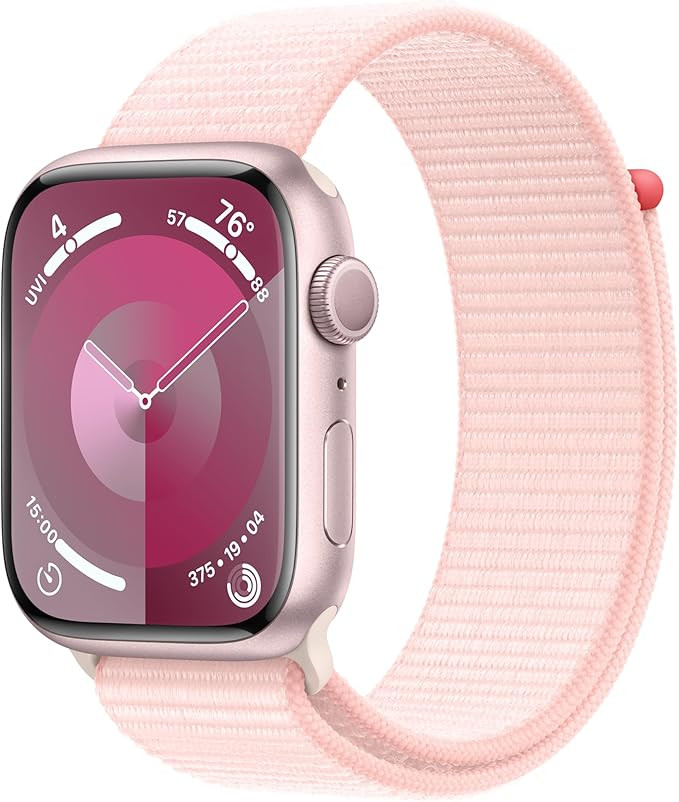 Apple Watch Series 9 [GPS 45mm] Smartwatch with Pink Aluminum Case with Pink Sport Loop. Fitness ... | Amazon (US)