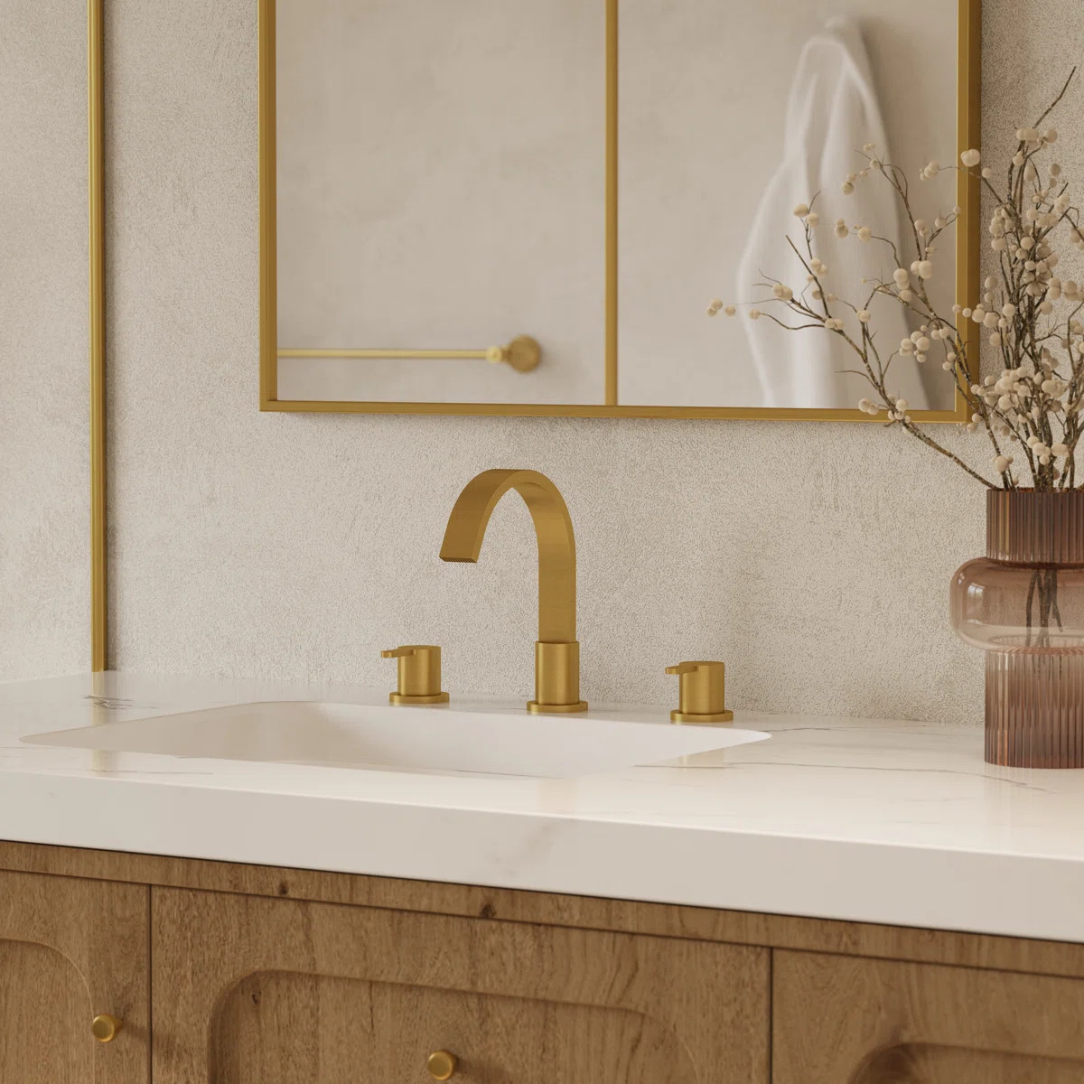 Widespread Bathroom Faucet 3 Hole, 2-handle Bathroom Sink Faucet with Drain Assembly SFS-1115-GD | Wayfair North America