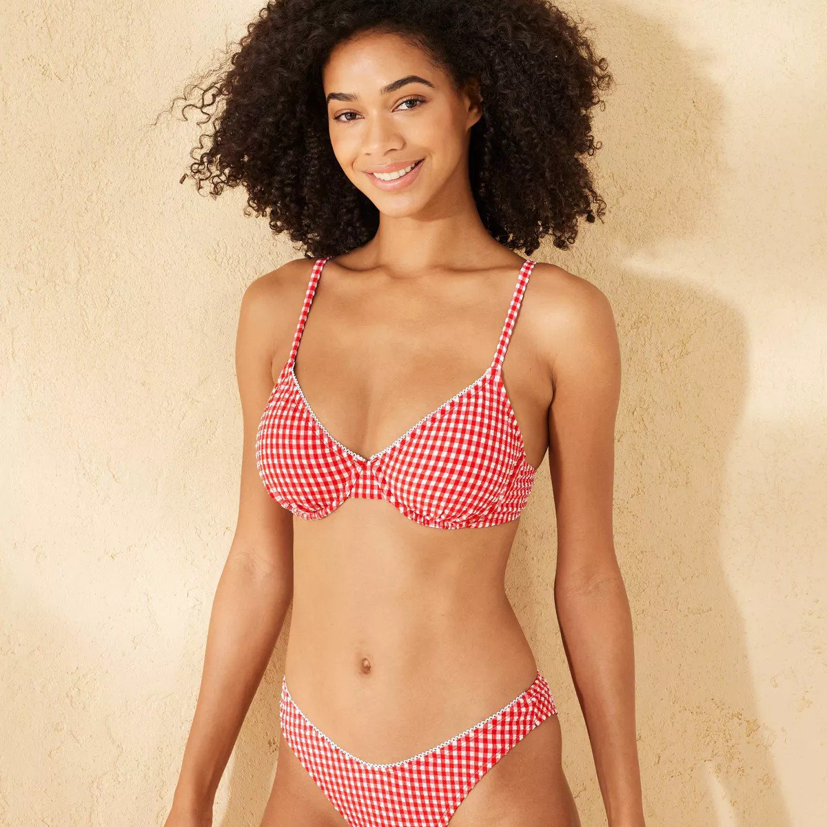 Women's Textured Underwire Bikini Top - Wild Fable™ Red/White Gingham Print | Target