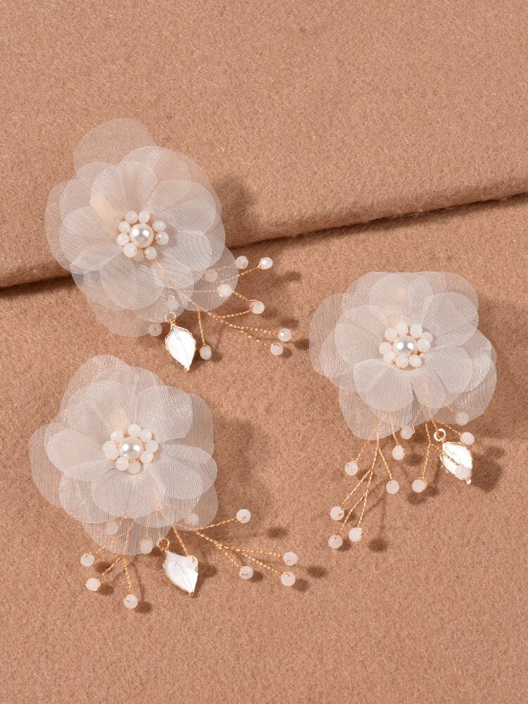 3pcs Faux Pearl Flower Decor Hair Clip | SHEIN