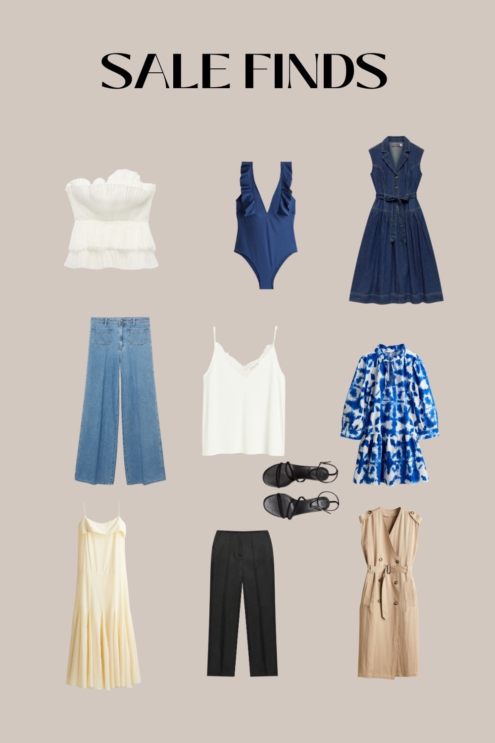 The best of the last of the sale. 

Several pieces here will take you into autumn; the blue jeans, the trench dress (also comes in black) and the denim dress. 

And if you’re looking for last-minute summer pieces, there are some real bargains! 

The black satin trousers and white ruffled bandeau top are pieces that can be worn year round  

#LTKStyleTip #LTKFindsUnder50 #LTKSaleAlert