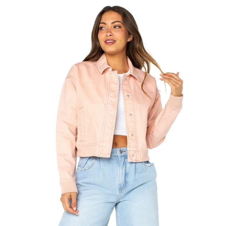Celebrity Pink Juniors and Juniors Plus Denim Bomber Jacket with Rib Knit Waist Size XXS-3X | Walmart (US)