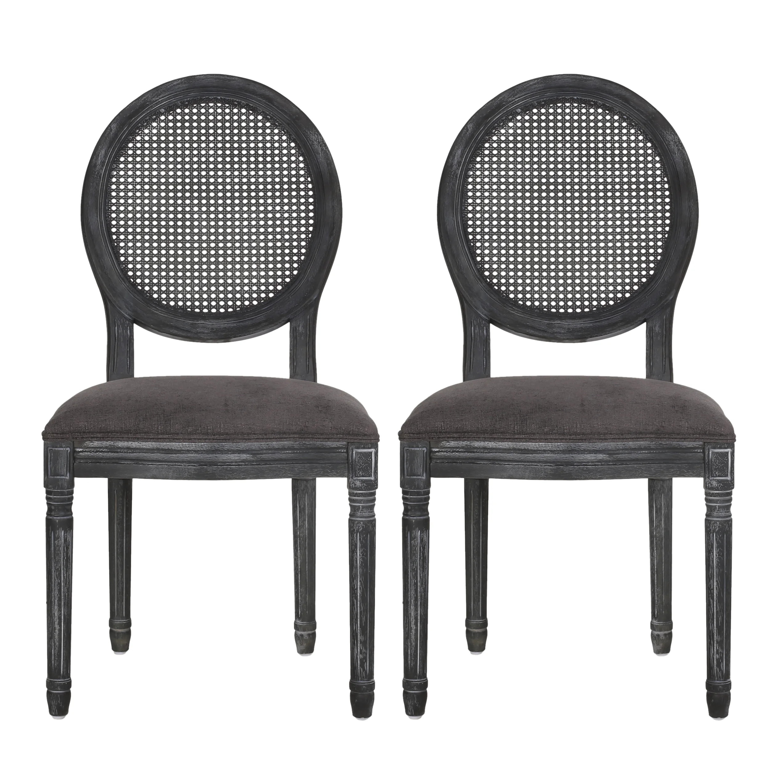 Noble House Acorn French Wood and Cane Upholstered Dining Chair, Set of 2, Gray | Walmart (US)