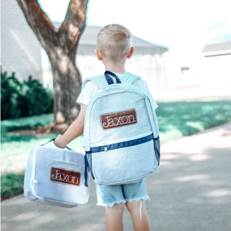 Kids Backpack School Bag Lunch Bag Seersucker Monogrammed - Etsy | Etsy (US)