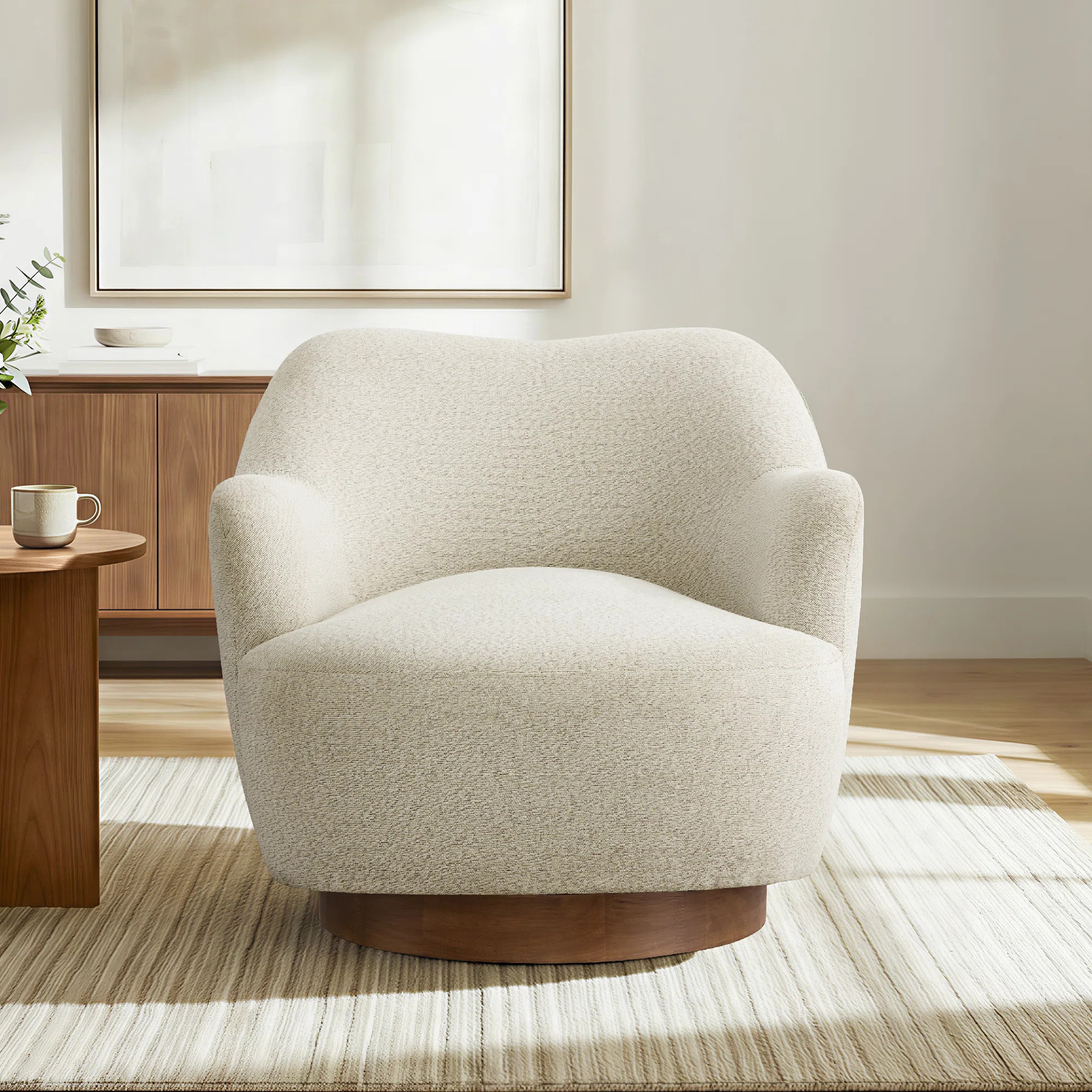 Modern Upholstered Swivel Barrel Chair With Solid Wood Base | Wayfair North America