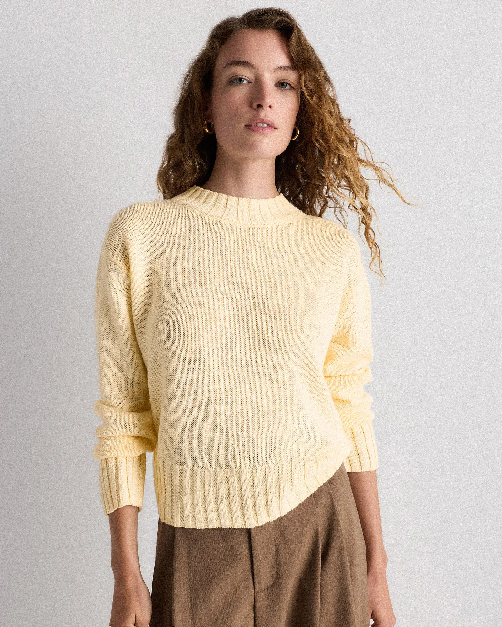 Cotton Linen Relaxed Crew Sweater | Quince