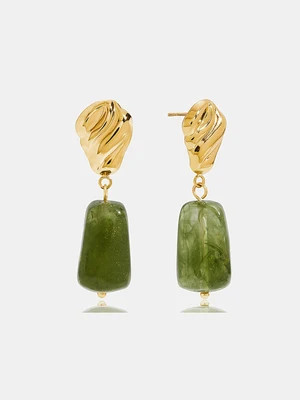 Textured Irregular Green Stone Drop Earrings | Commense