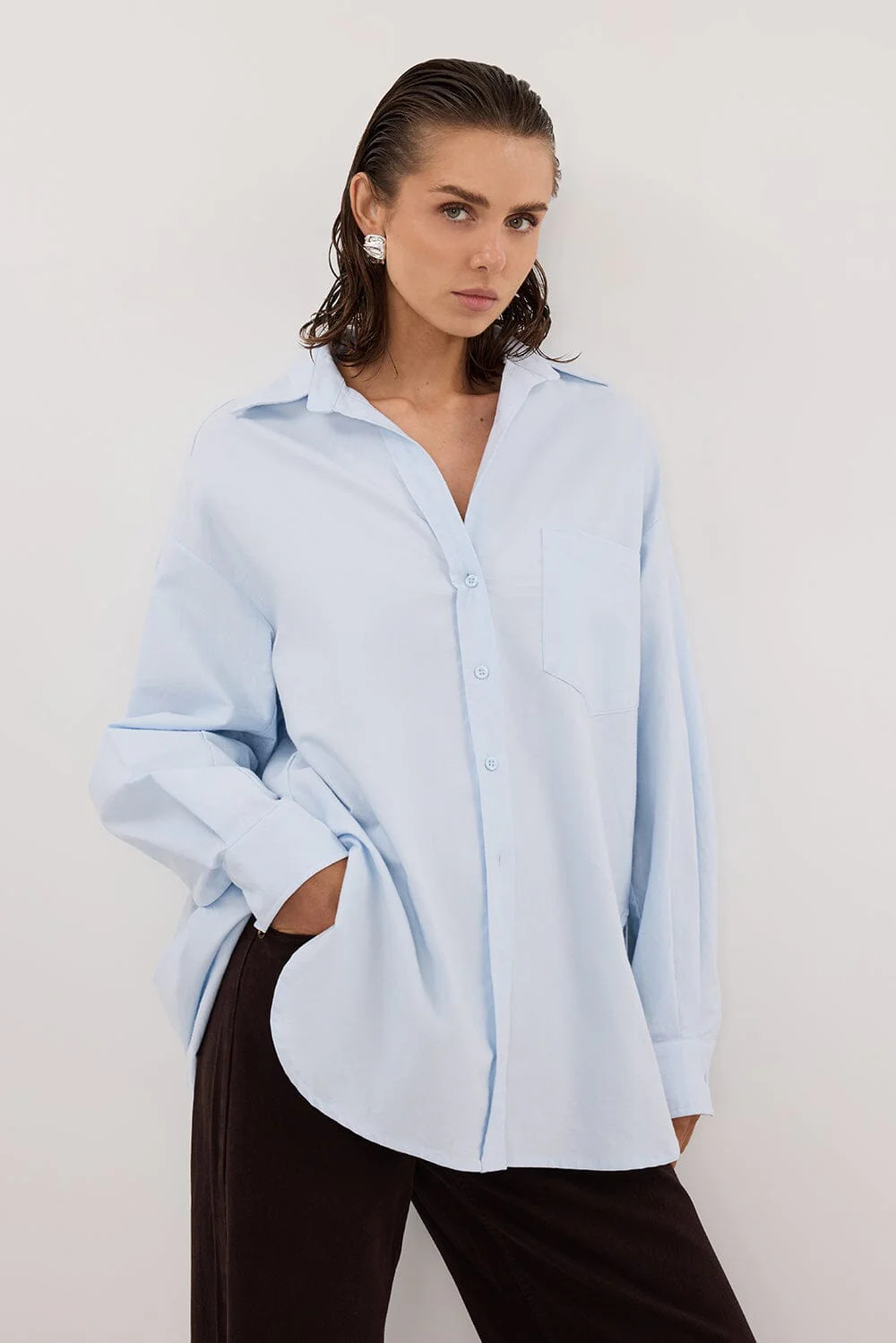 RHEA 2.0 ICE BLUE OVERSIZED COTTON SHIRT | DISSH
