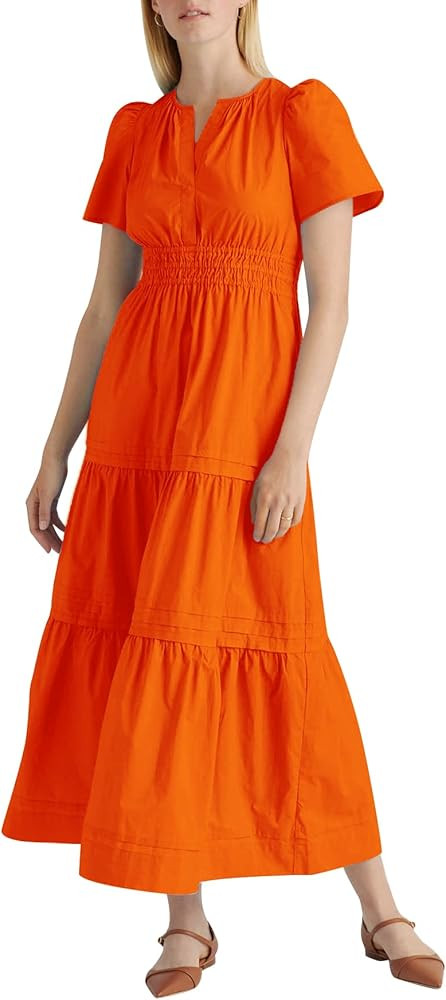 Women's Summer Boho Long Dresses Short Sleeve A-line Flowy Beach Dress Elastic Waist Tiered Maxi ... | Amazon (US)
