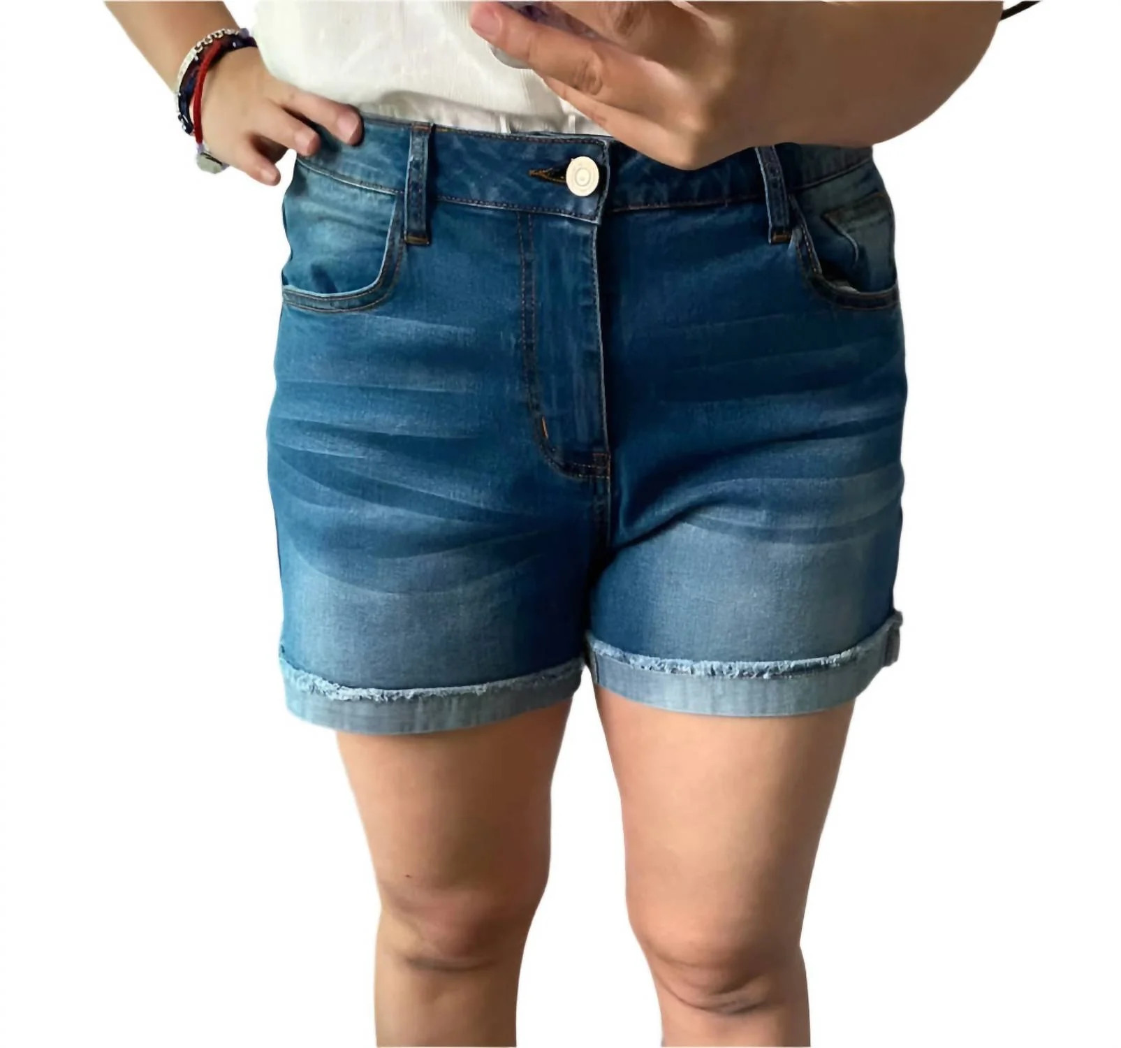 Dark Wash Mid-Rise Denim Shorts In Blue | Shop Simon