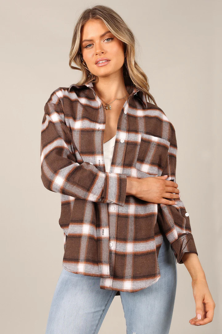Alannah Plaid Button Down Shirt - Brown | Petal & Pup (US)