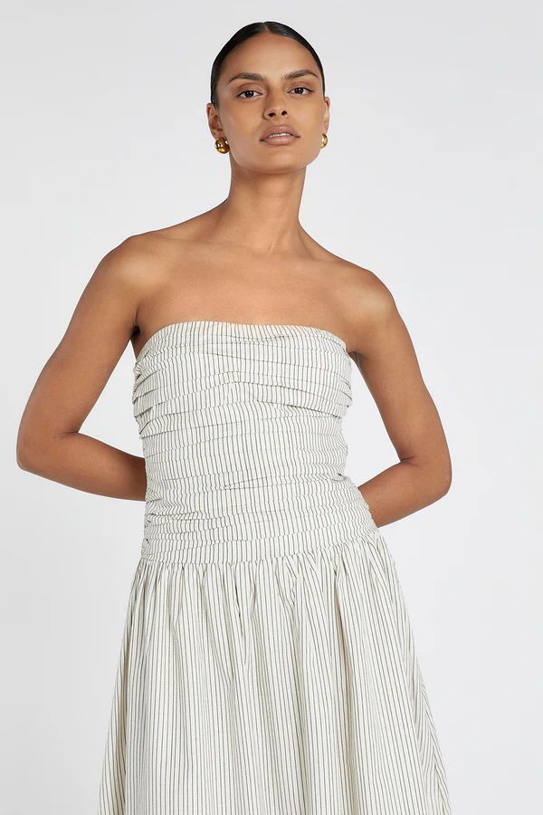 AYLA CREAM STRIPE MIDI DRESS | DISSH