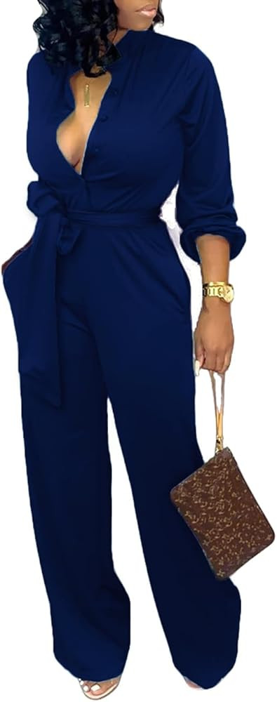 SxClub Jumpsuits for Women Formal Sexy Elegant Long Straight Pants Busineess Party Jumpsuit with ... | Amazon (US)
