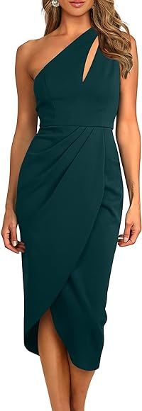 PRETTYGARDEN Women's One Shoulder Ruched Bodycon Dress 2023 Summer Cutout Slit Wrap Party Cocktai... | Amazon (US)