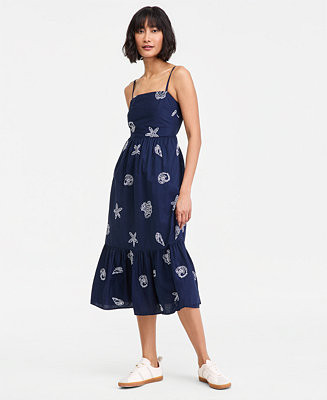 On 34thPlus Cotton Back-Cutout Tiered Midi Dress | Macy's