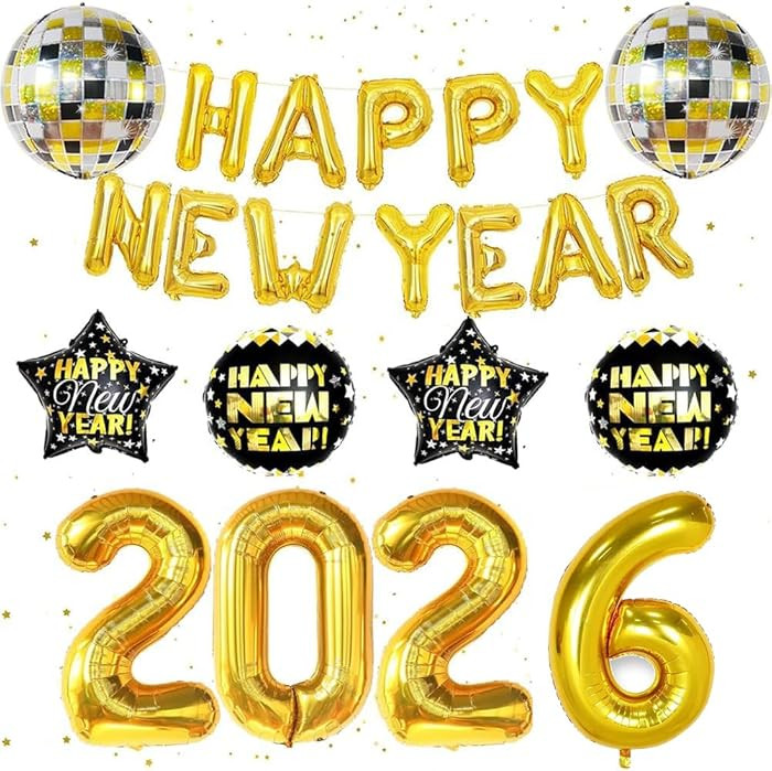 2026 New Year Party Decoration Gold Foil Number Balloons 2025 New Year Balloons Large Number Ball... | Amazon (US)