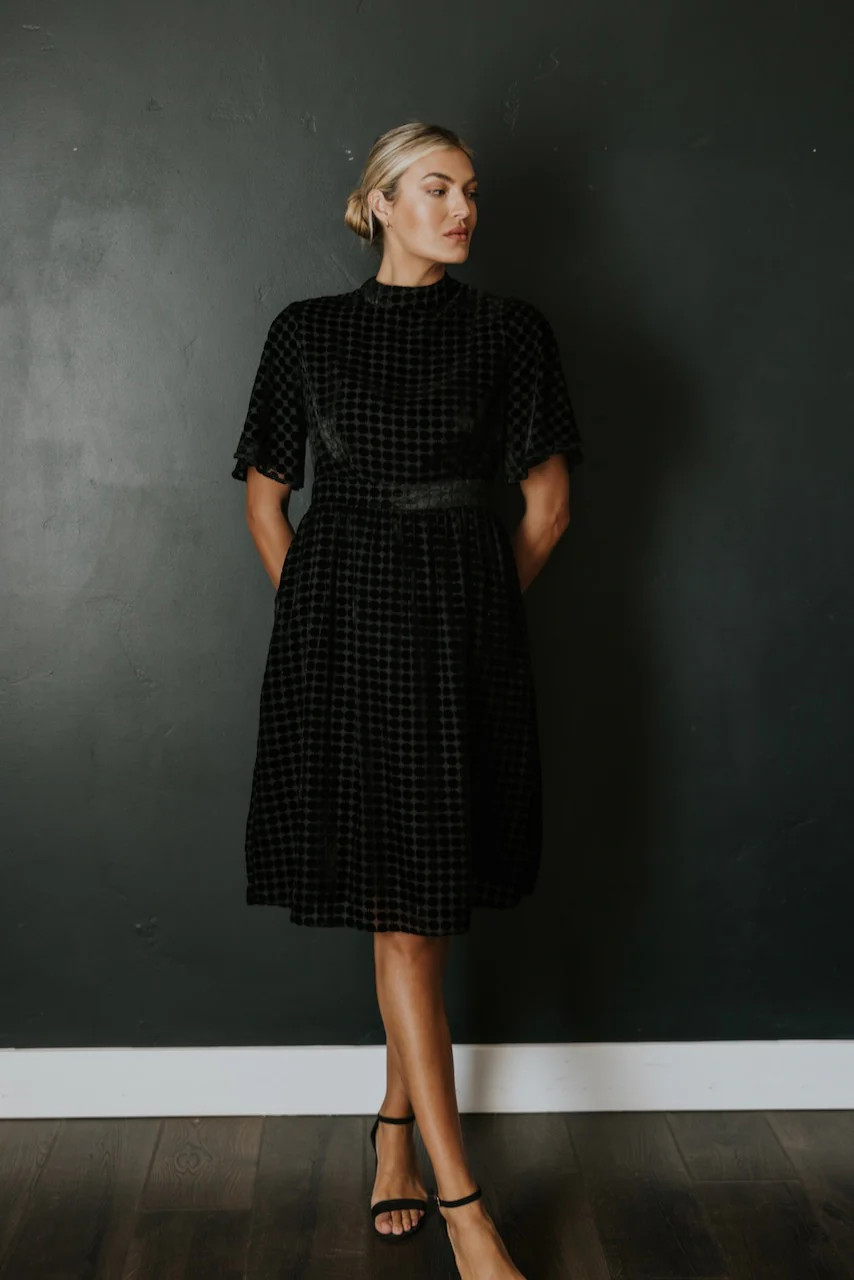 SALT Theodosia Velvet Dotted Dress | Roolee