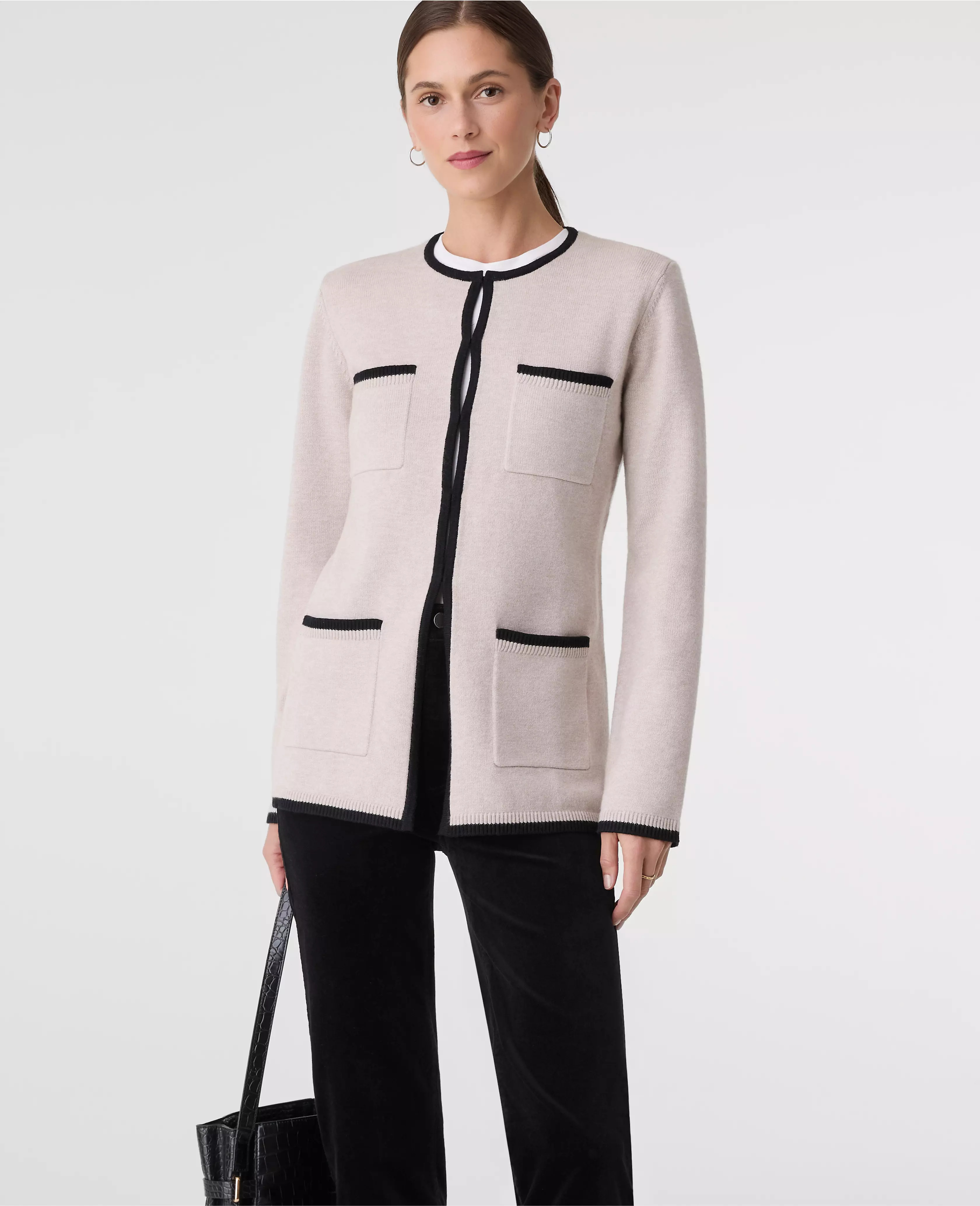 Contrast Trim Sweater Jacket | Ann Taylor