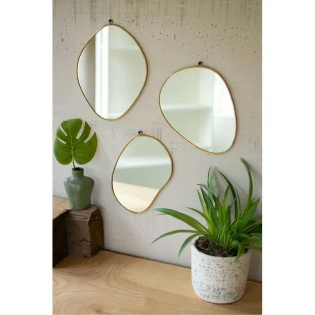 Set Of Three Brass Framed Organic Shaped Mirrors Gold | Walmart (US)