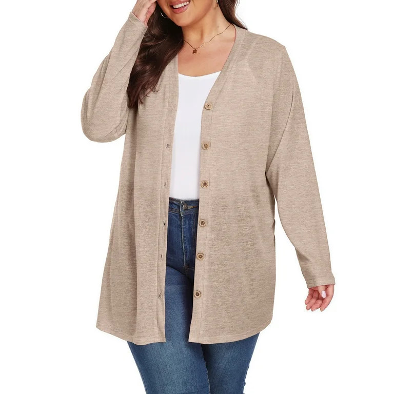Cueply Women's Plus Size Cardigan Long Sleeve Lightweight Sheer Open Front Knited Cardigan 1X-4X | Walmart (US)