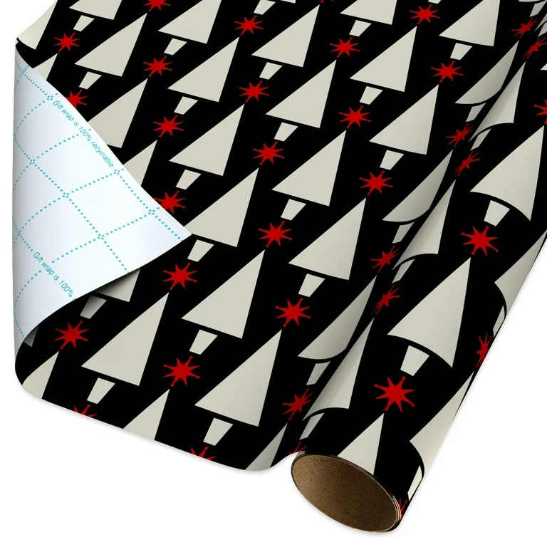 American Greetings 30 in. Christmas Tree Wrapping Paper with Cutlines, Black, White, Red (100 Sq.... | Walmart (US)