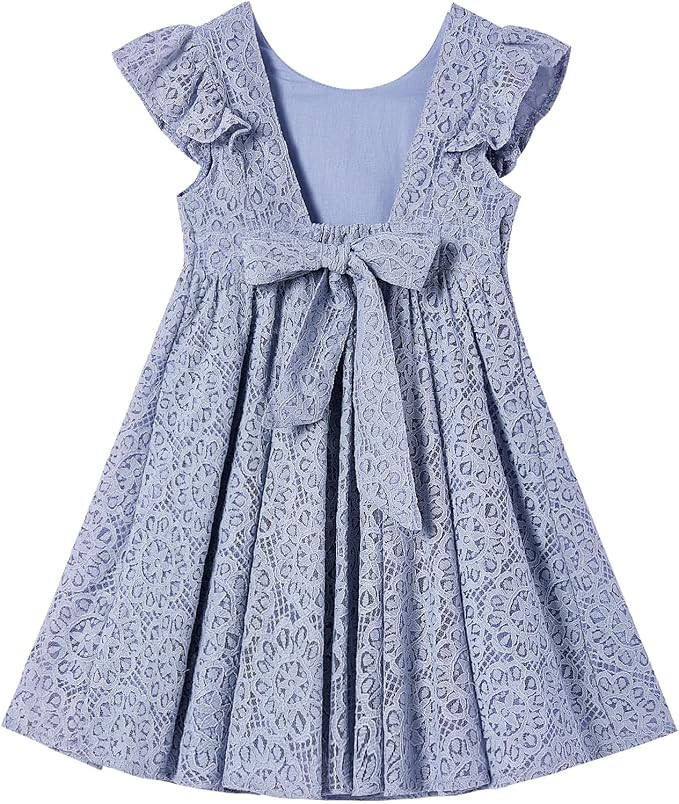 Rysly Toddler Girls Backless Flutter Sleeve Lace Party Dress Elastic Waist Bow Kid Casual Dresses | Amazon (US)