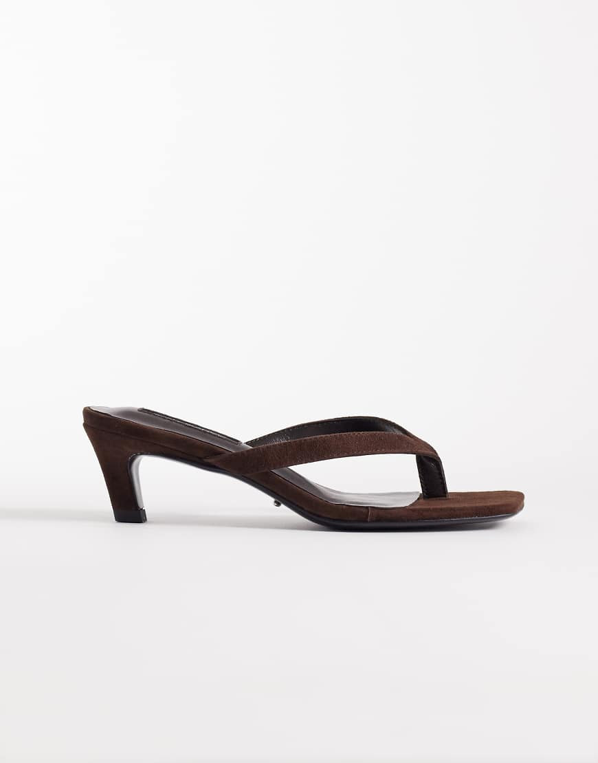 Tony Bianco Topaz kitten heel toe thong sandals in espresso suede-Brown | ASOS (Global)