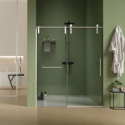 56"-60"W Frameless Shower Door, Sliding Shower Door, Premium 5/16"(8Mm) Thick Tempered Glass Shower Enclosure With Towel Bar ,Double Side Easy Clean C | Wayfair North America