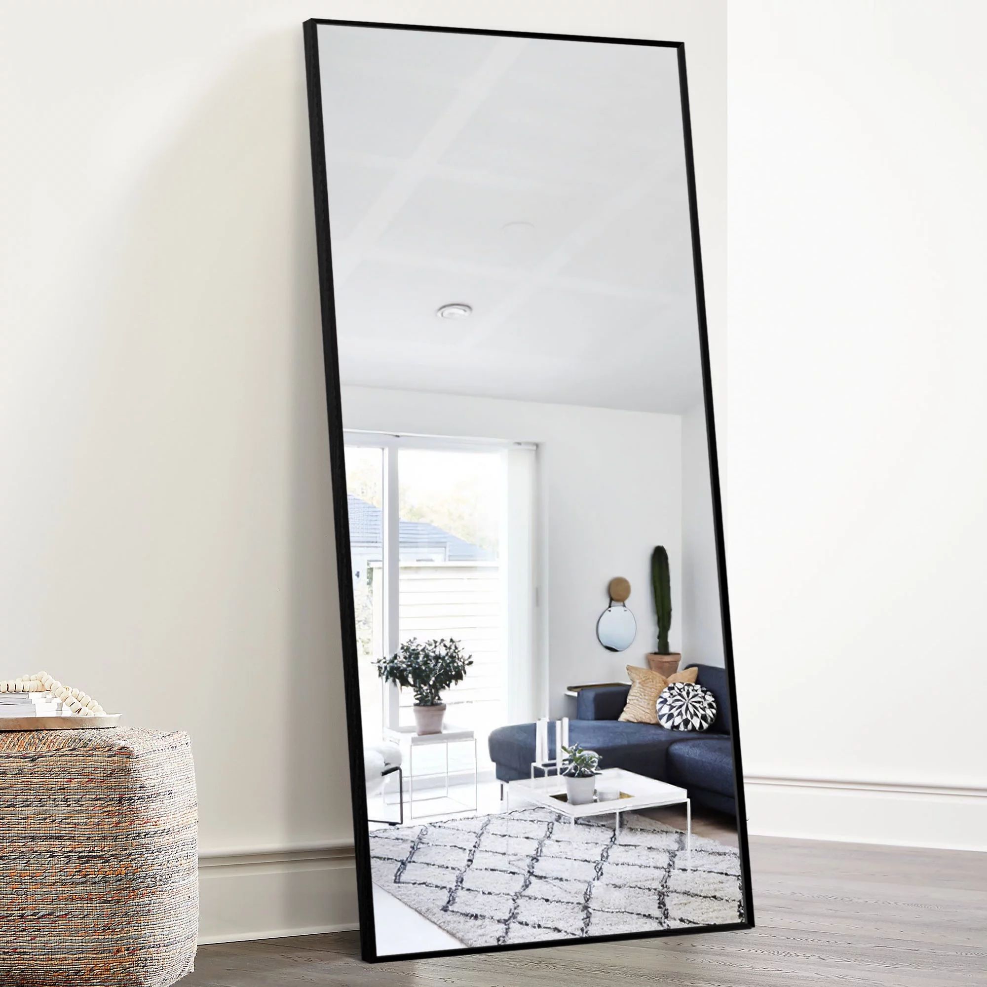 Neutype 65"x22" Modern Aluminum Alloy Frame Rectangle Full Length Floor Mirror, Black | Walmart (US)