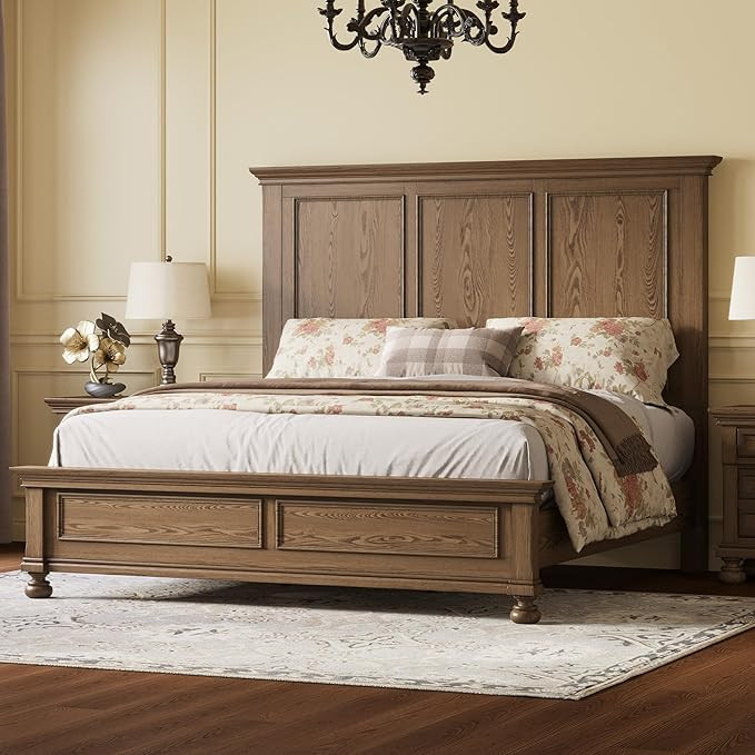AMERLIFE Solid Wood Queen Bed Frame with 65.2" High Headboard, Traditional Platform Bed with Heav... | Amazon (US)