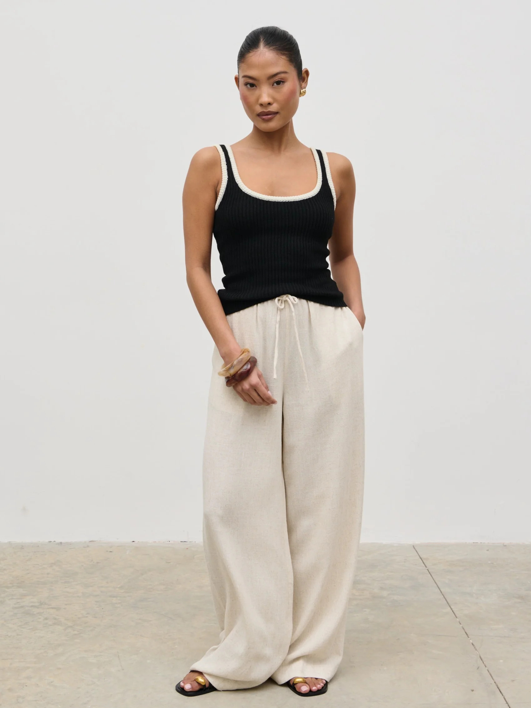 Nessa Drawstring Linen Blend Trousers | Pretty Lavish (UK)