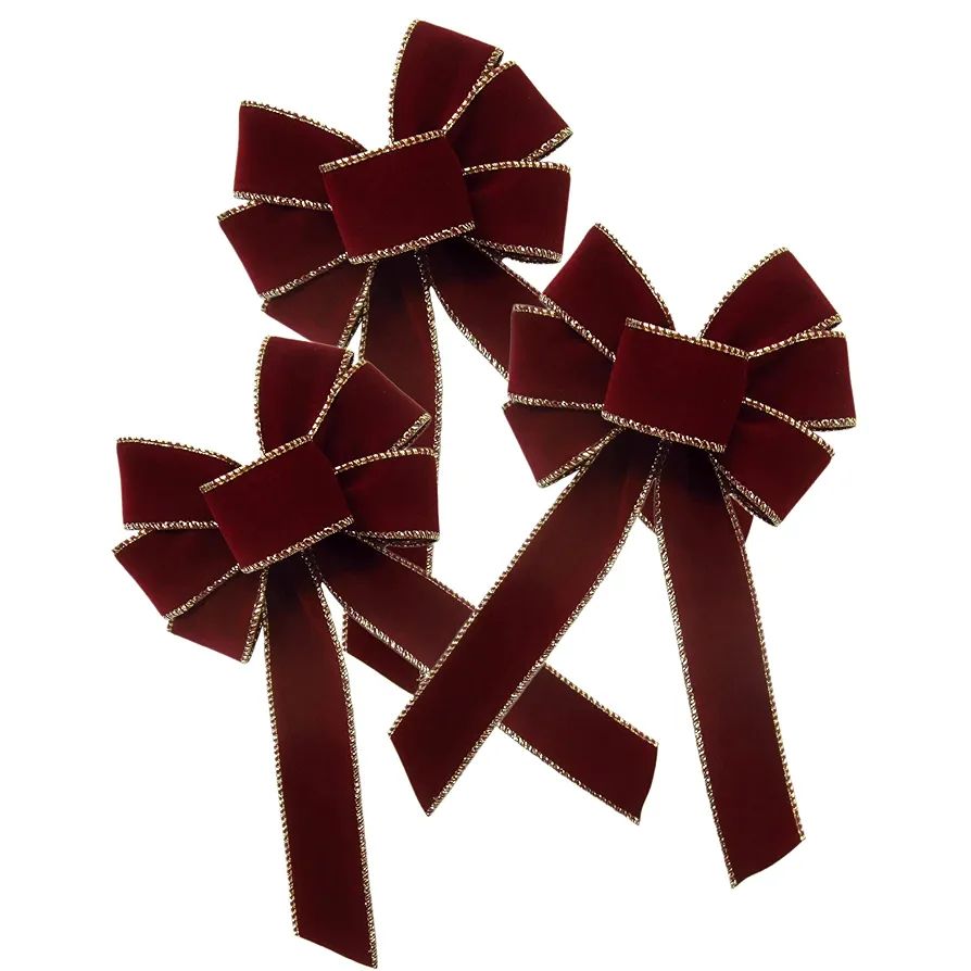 3 Pack - 5" Small Burgundy Velvet Christmas Wreath Bows by Alpine Holiday Bows - Wired Velvet Chr... | Amazon (US)